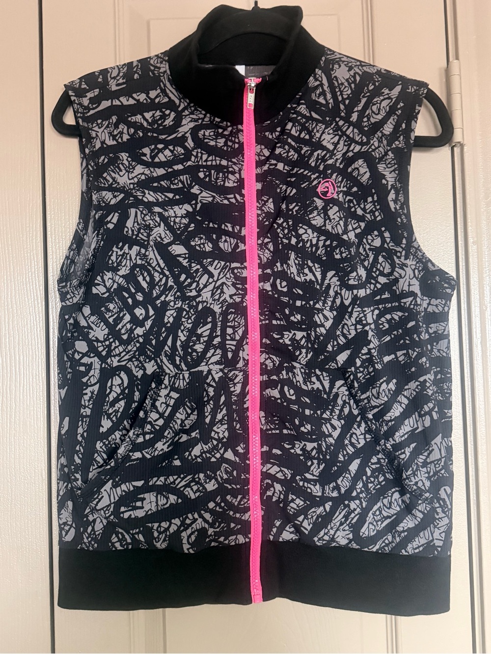 Zumba Fitness Black & Gray Graphic Vest with Yellow Logo Accent